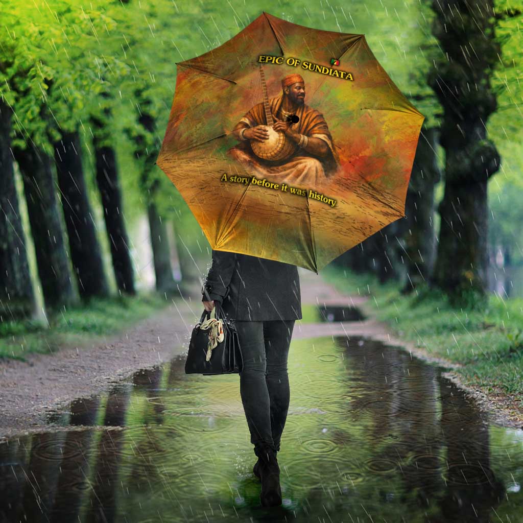 Sundiata Keita Umbrella Griot Storytelling Scene, Epic of Sundiata Text and Heritage-Inspired Earth Tone - Wonder Print Shop