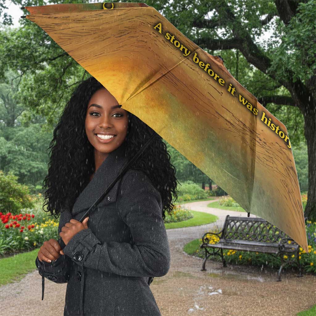 Sundiata Keita Umbrella Griot Storytelling Scene, Epic of Sundiata Text and Heritage-Inspired Earth Tone - Wonder Print Shop