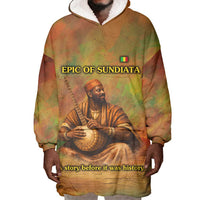 Sundiata Keita Wearable Blanket Hoodie Griot Storytelling Scene, Epic of Sundiata Text and Heritage-Inspired Earth Tone - Wonder Print Shop