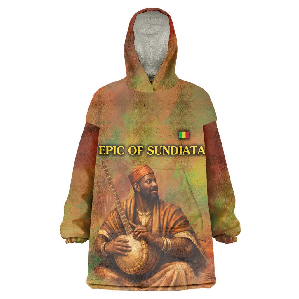 Sundiata Keita Wearable Blanket Hoodie Griot Storytelling Scene, Epic of Sundiata Text and Heritage-Inspired Earth Tone - Wonder Print Shop