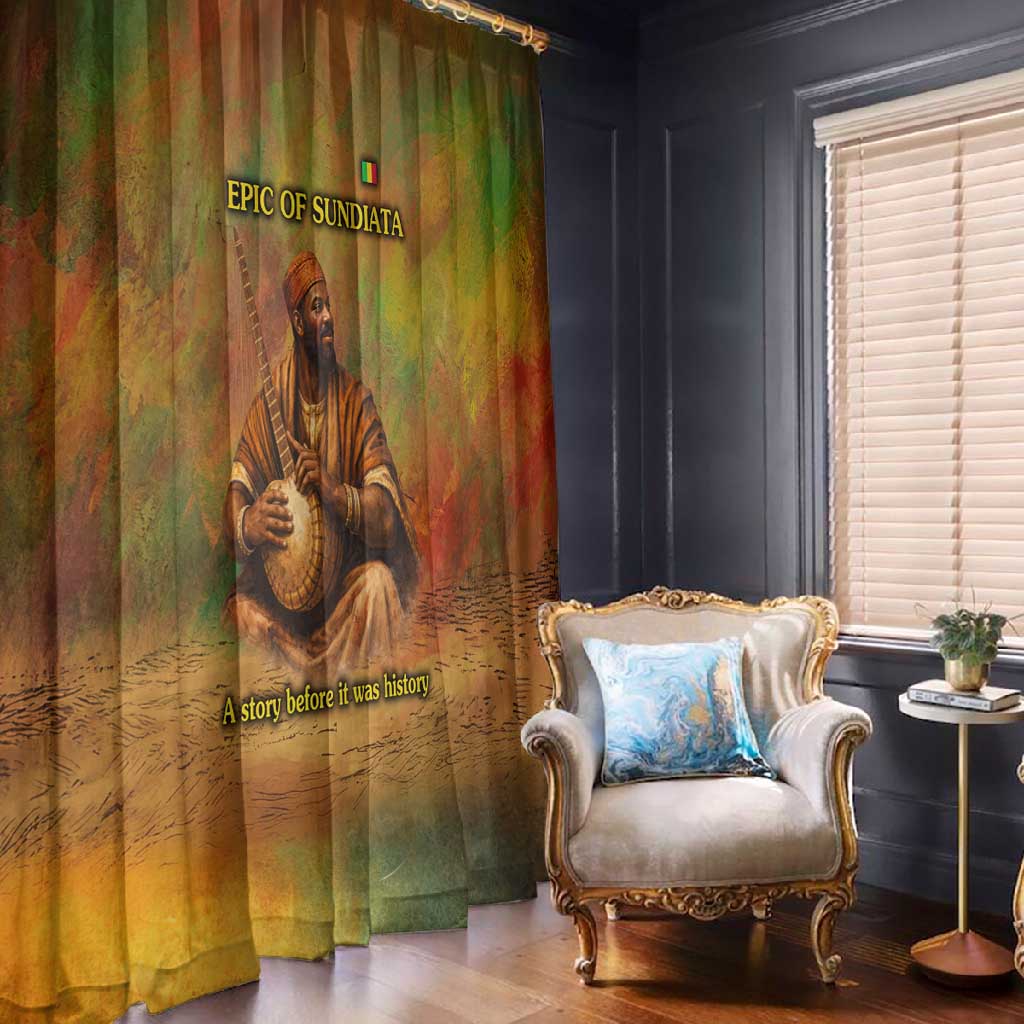 Sundiata Keita Window Curtain Griot Storytelling Scene, Epic of Sundiata Text and Heritage-Inspired Earth Tone - Wonder Print Shop