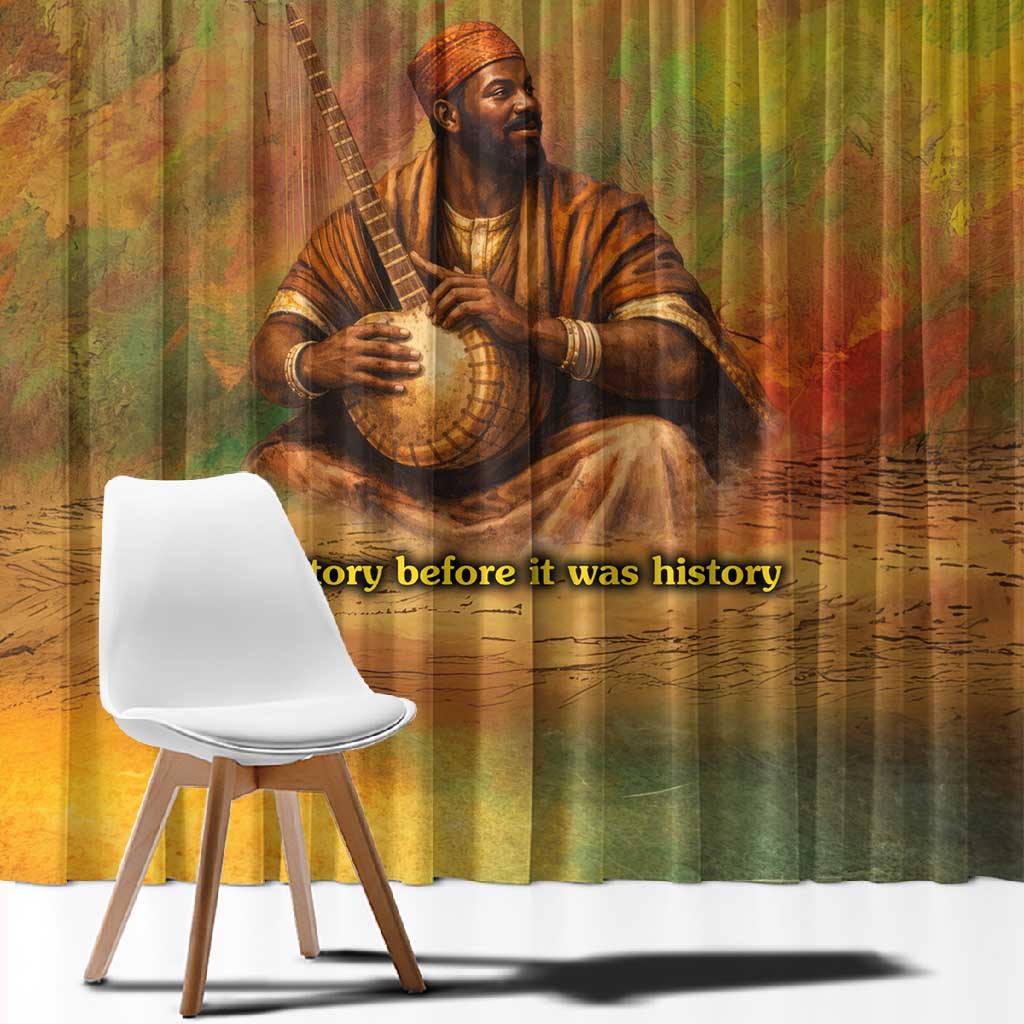 Sundiata Keita Window Curtain Griot Storytelling Scene, Epic of Sundiata Text and Heritage-Inspired Earth Tone - Wonder Print Shop