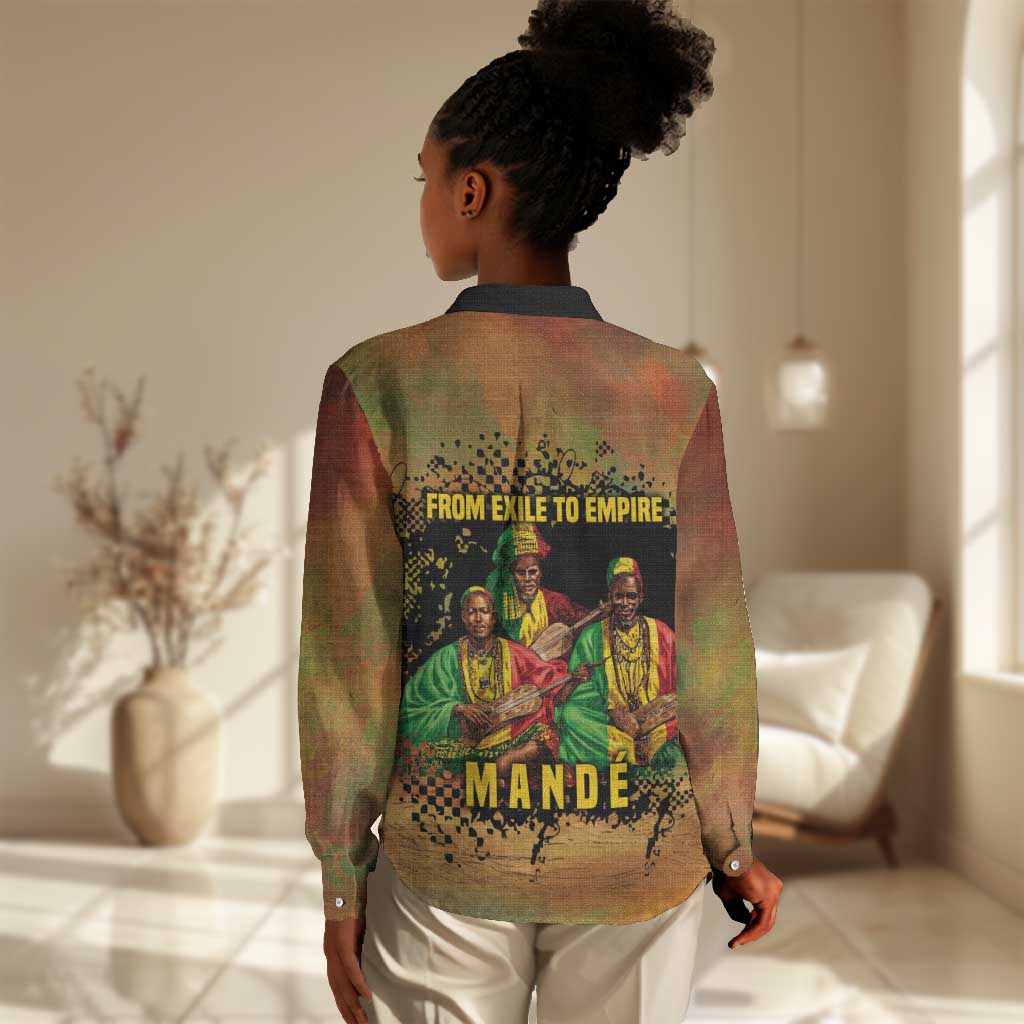 Sundiata Keita Women Casual Shirt Griot Storytelling Scene, Epic of Sundiata Text and Heritage-Inspired Earth Tone - Wonder Print Shop