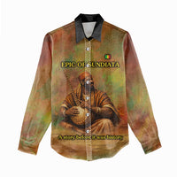 Sundiata Keita Women Casual Shirt Griot Storytelling Scene, Epic of Sundiata Text and Heritage-Inspired Earth Tone - Wonder Print Shop