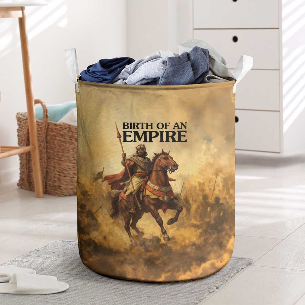 Sundiata Keita Laundry Basket with Kirina 1235 Battle Map, Horseback Warrior and Birth of an Empire Design - Wonder Print Shop