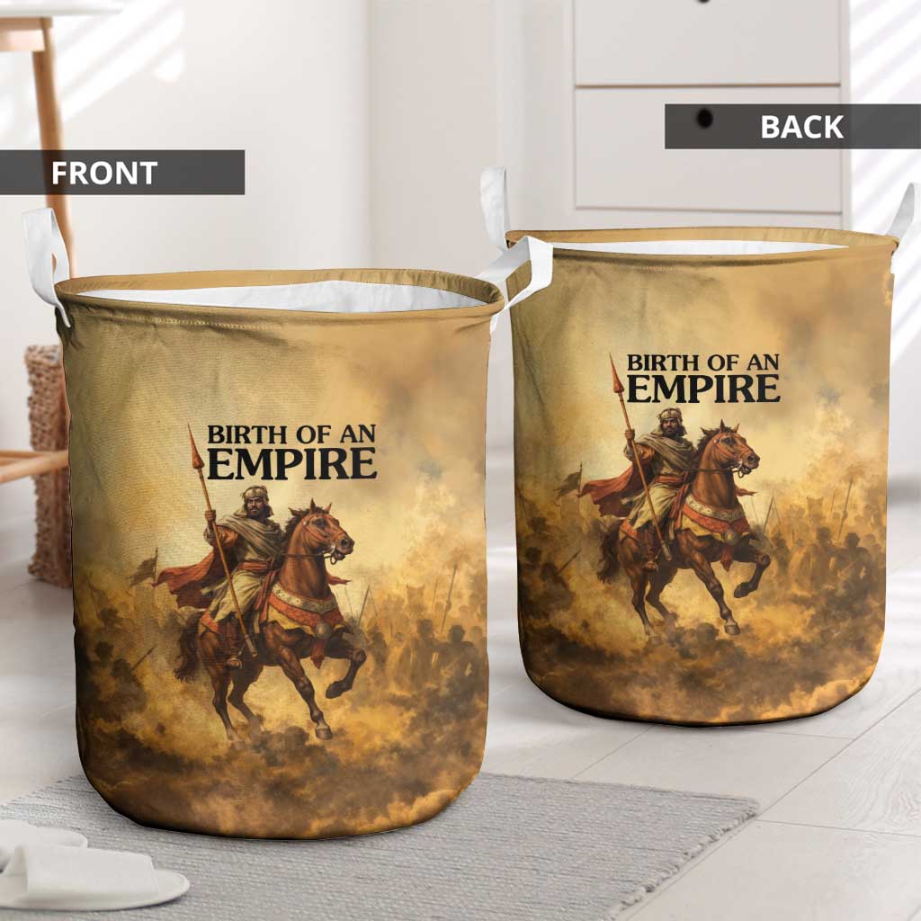 Sundiata Keita Laundry Basket with Kirina 1235 Battle Map, Horseback Warrior and Birth of an Empire Design - Wonder Print Shop