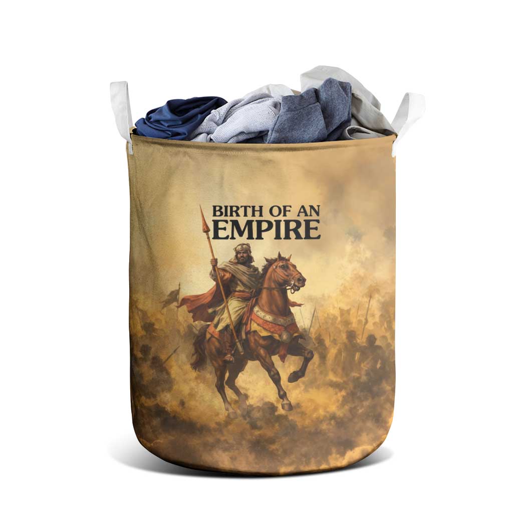 Sundiata Keita Laundry Basket with Kirina 1235 Battle Map, Horseback Warrior and Birth of an Empire Design - Wonder Print Shop