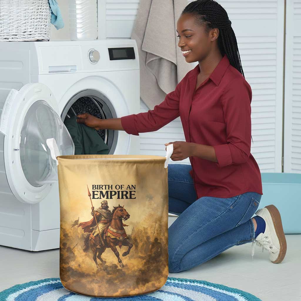 Sundiata Keita Laundry Basket with Kirina 1235 Battle Map, Horseback Warrior and Birth of an Empire Design - Wonder Print Shop