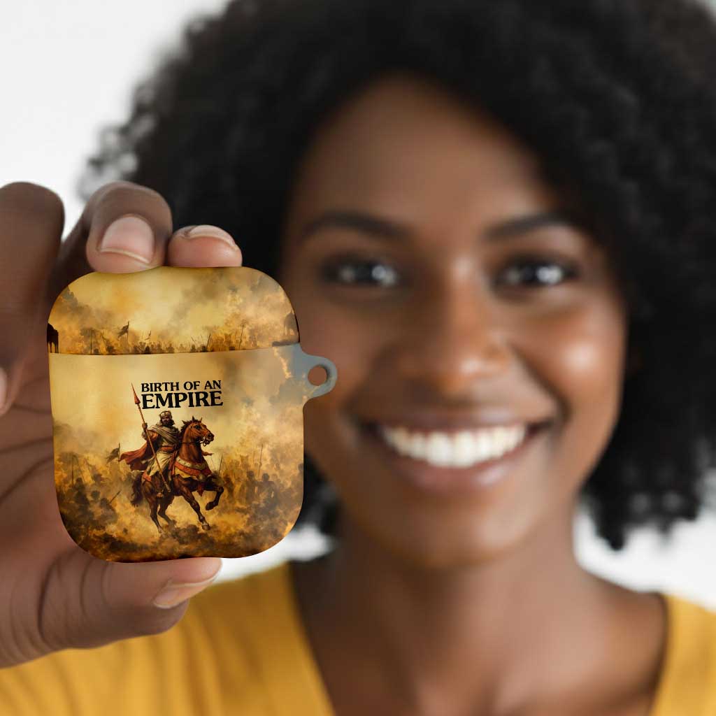 Sundiata Keita AirPods Case with Kirina 1235 Battle Map, Horseback Warrior and Birth of an Empire Design - Wonder Print Shop