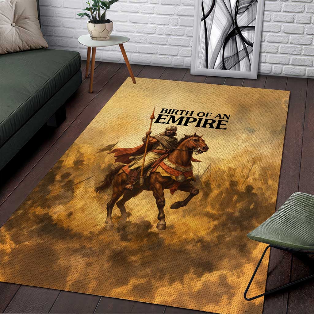 Sundiata Keita Area Rug with Kirina 1235 Battle Map, Horseback Warrior and Birth of an Empire Design - Wonder Print Shop