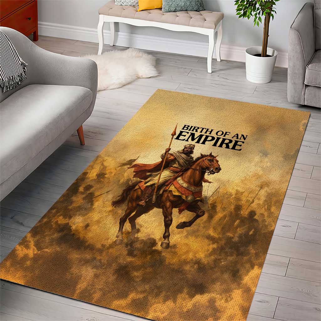 Sundiata Keita Area Rug with Kirina 1235 Battle Map, Horseback Warrior and Birth of an Empire Design - Wonder Print Shop