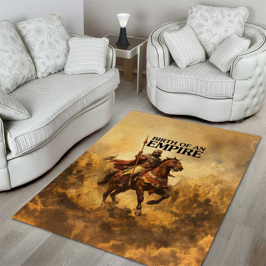 Sundiata Keita Area Rug with Kirina 1235 Battle Map, Horseback Warrior and Birth of an Empire Design - Wonder Print Shop
