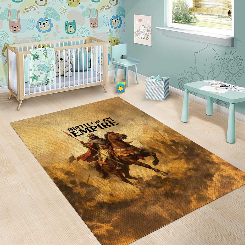 Sundiata Keita Area Rug with Kirina 1235 Battle Map, Horseback Warrior and Birth of an Empire Design - Wonder Print Shop