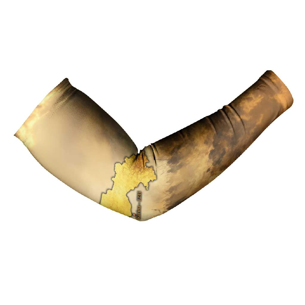 Sundiata Keita Arm Sleeves with Kirina 1235 Battle Map, Horseback Warrior and Birth of an Empire Design - Wonder Print Shop