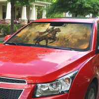 Sundiata Keita Auto Sun Shade with Kirina 1235 Battle Map, Horseback Warrior and Birth of an Empire Design - Wonder Print Shop