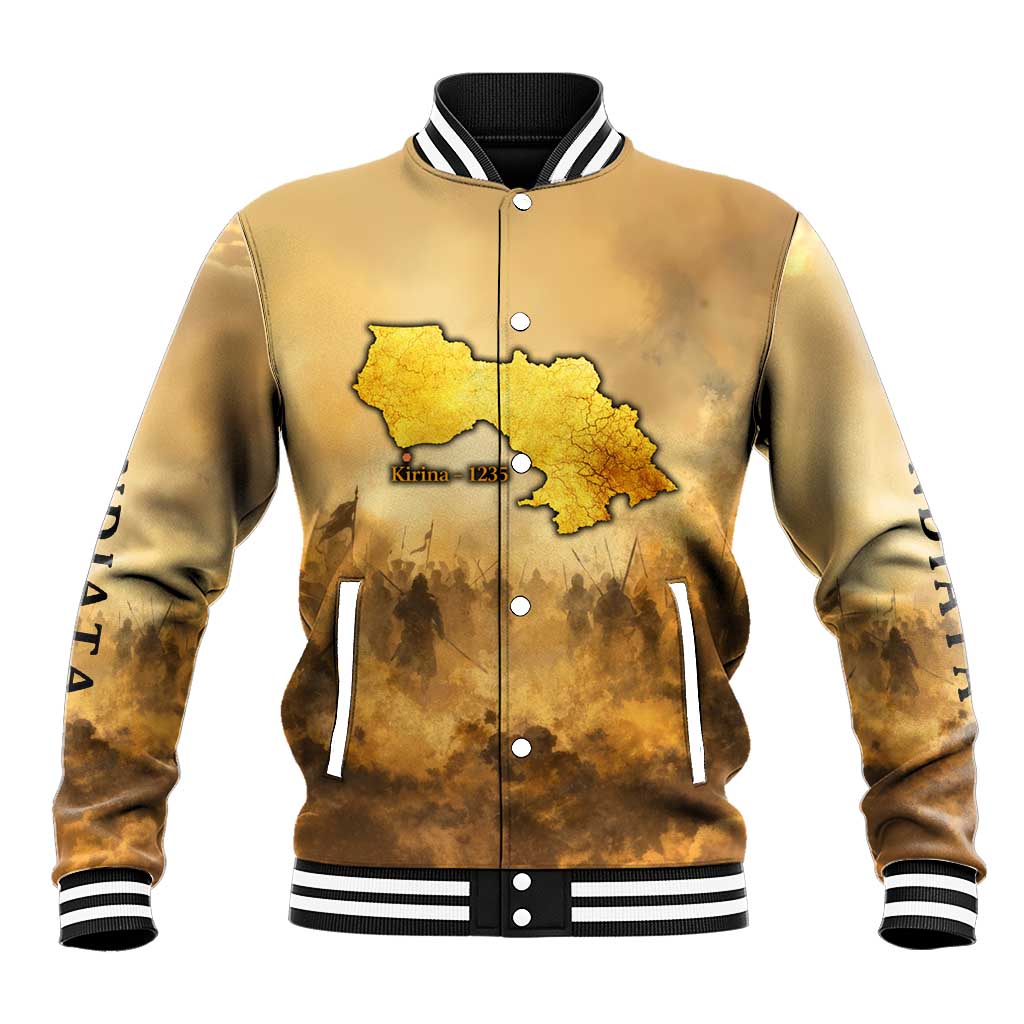 Sundiata Keita Baseball Jacket with Kirina 1235 Battle Map, Horseback Warrior and Birth of an Empire Design - Wonder Print Shop