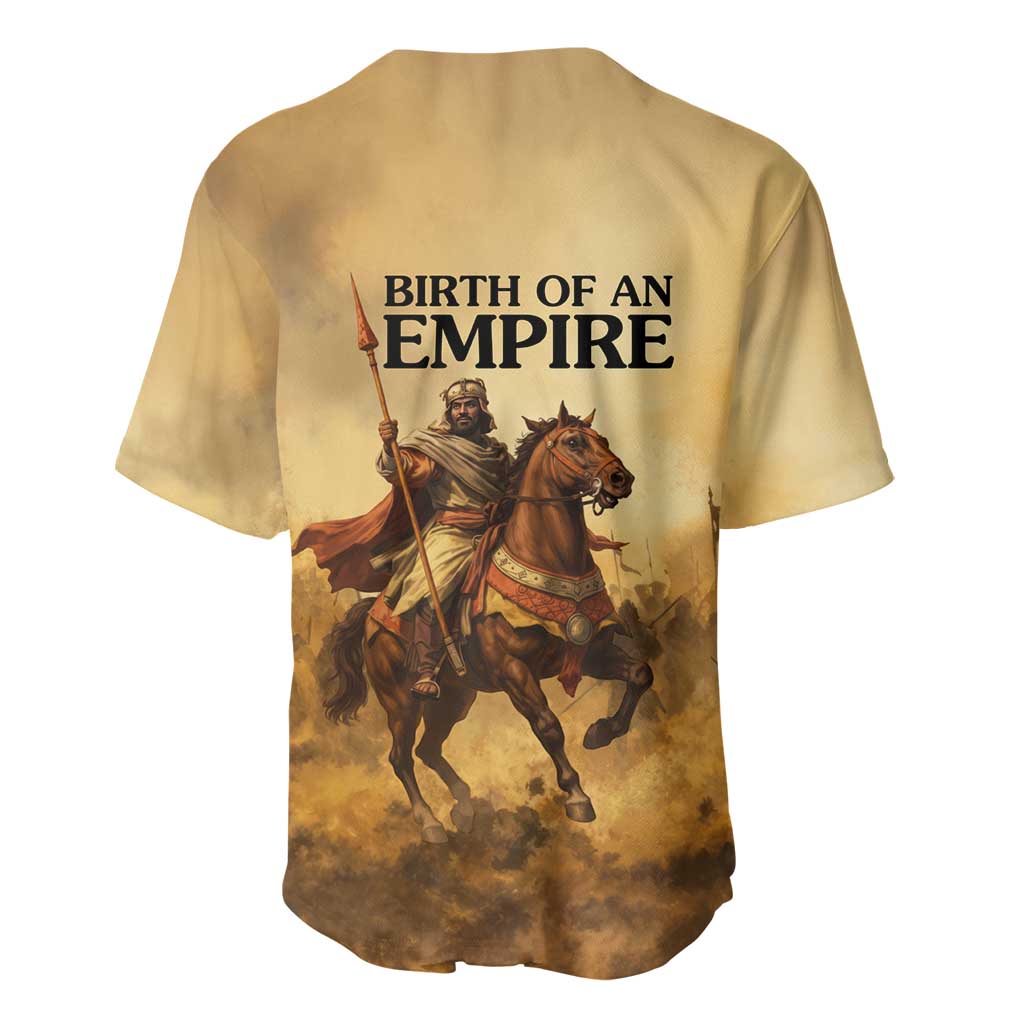 Sundiata Keita Baseball Jersey with Kirina 1235 Battle Map, Horseback Warrior and Birth of an Empire Design - Wonder Print Shop