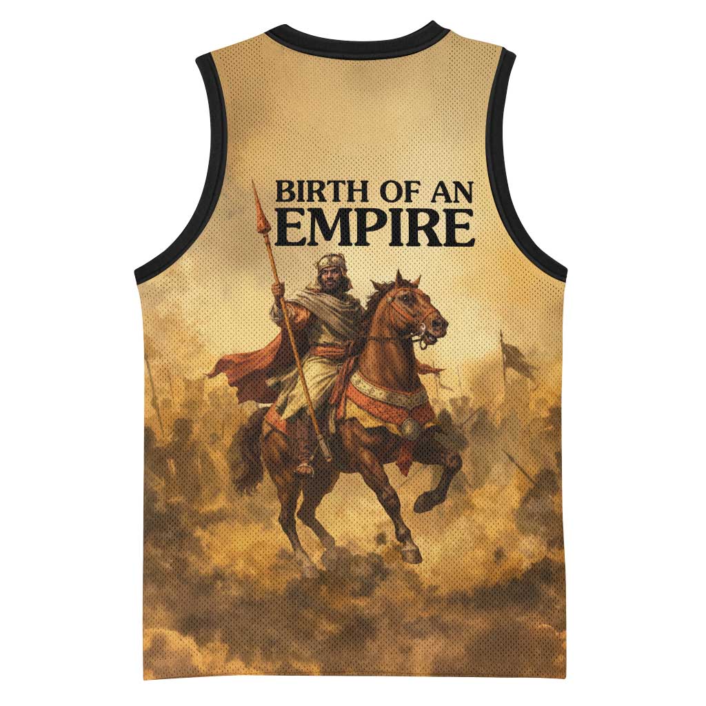 Sundiata Keita Basketball Jersey with Kirina 1235 Battle Map, Horseback Warrior and Birth of an Empire Design - Wonder Print Shop