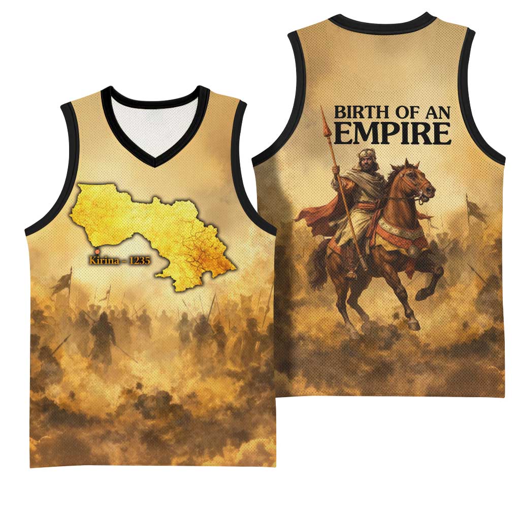 Sundiata Keita Basketball Jersey with Kirina 1235 Battle Map, Horseback Warrior and Birth of an Empire Design - Wonder Print Shop