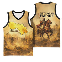 Sundiata Keita Basketball Jersey with Kirina 1235 Battle Map, Horseback Warrior and Birth of an Empire Design - Wonder Print Shop