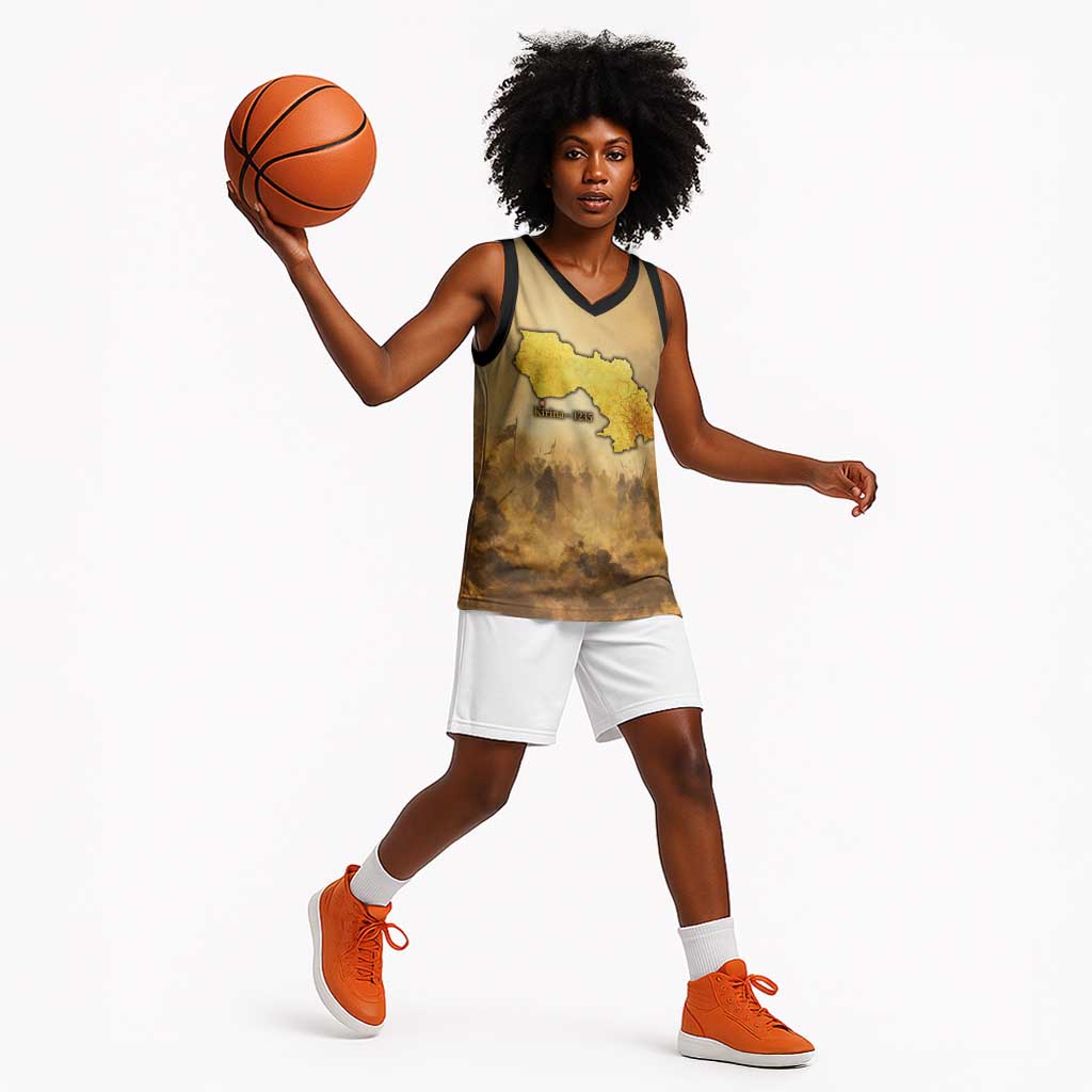 Sundiata Keita Basketball Jersey with Kirina 1235 Battle Map, Horseback Warrior and Birth of an Empire Design - Wonder Print Shop