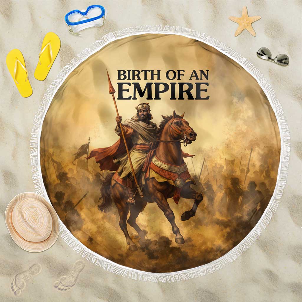 Sundiata Keita Beach Blanket with Kirina 1235 Battle Map, Horseback Warrior and Birth of an Empire Design - Wonder Print Shop