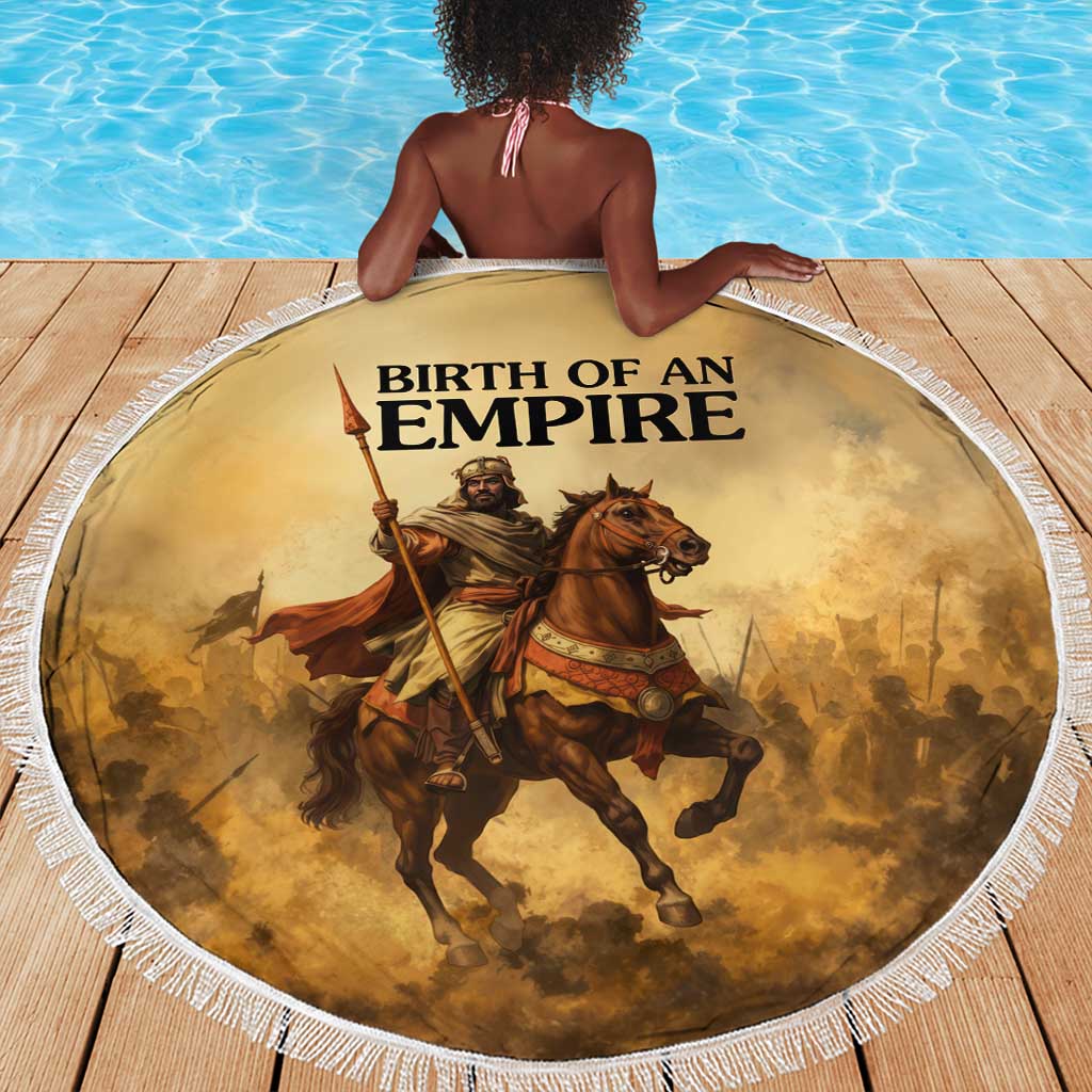 Sundiata Keita Beach Blanket with Kirina 1235 Battle Map, Horseback Warrior and Birth of an Empire Design - Wonder Print Shop