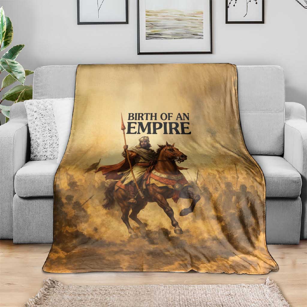 Sundiata Keita Blanket with Kirina 1235 Battle Map, Horseback Warrior and Birth of an Empire Design - Wonder Print Shop
