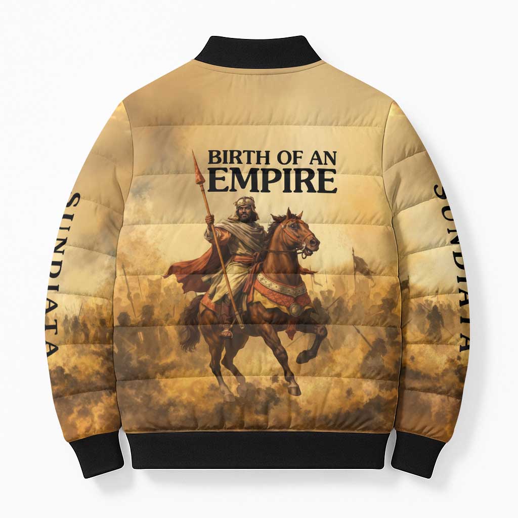 Sundiata Keita Bomber Puffer Jacket with Kirina 1235 Battle Map, Horseback Warrior and Birth of an Empire Design - Wonder Print Shop