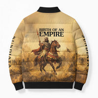 Sundiata Keita Bomber Puffer Jacket with Kirina 1235 Battle Map, Horseback Warrior and Birth of an Empire Design - Wonder Print Shop