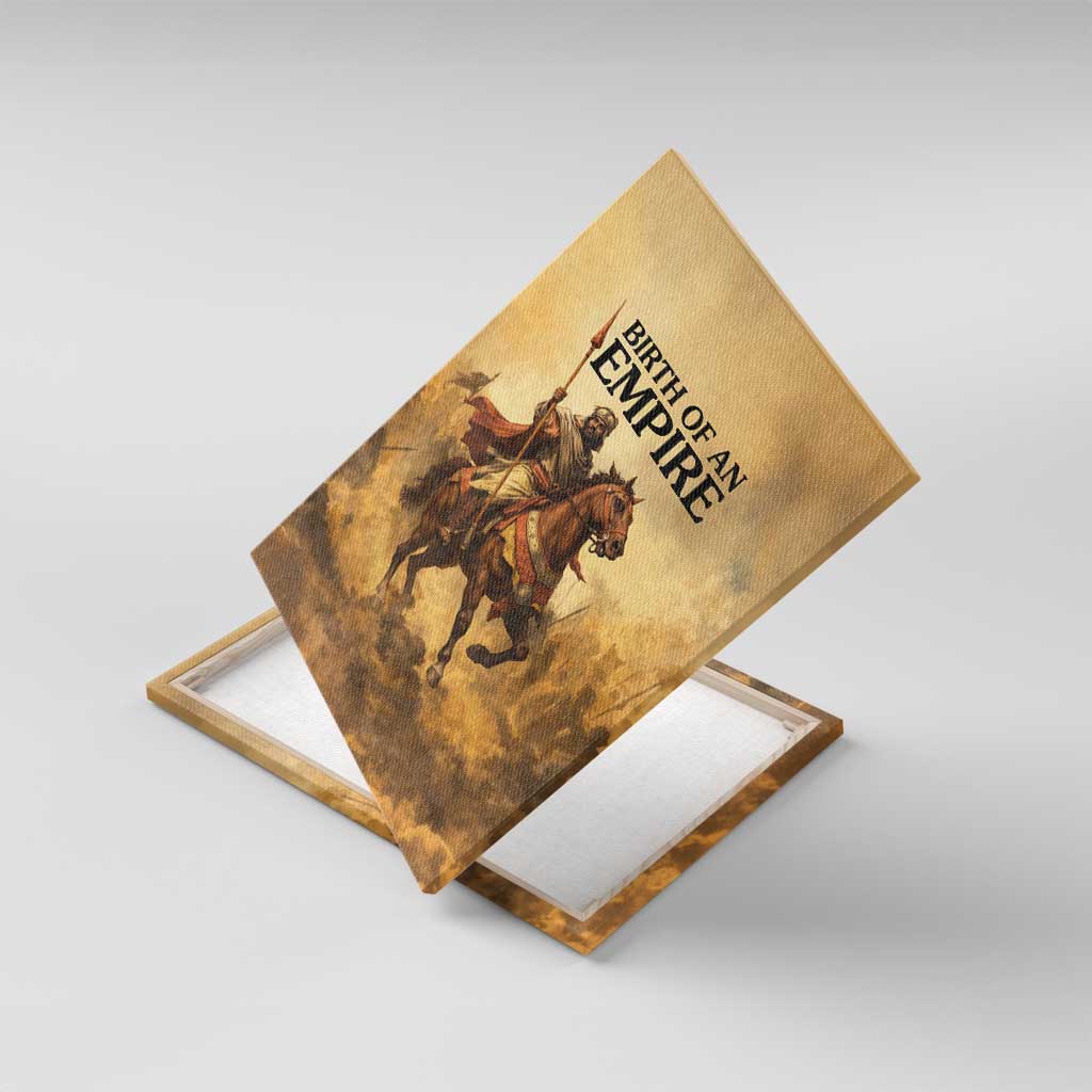 Sundiata Keita Canvas Wall Art with Kirina 1235 Battle Map, Horseback Warrior and Birth of an Empire Design - Wonder Print Shop
