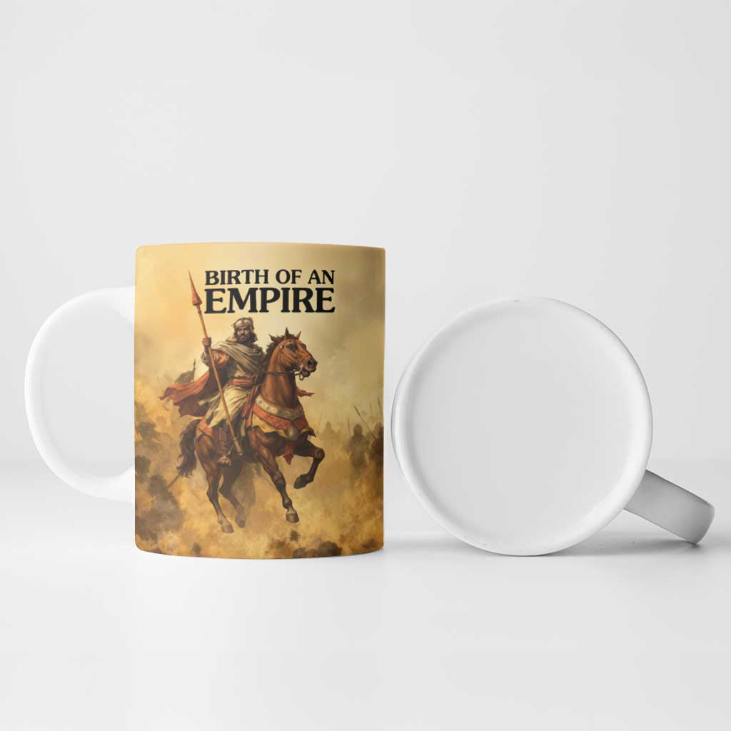 Sundiata Keita Ceramic Mug with Kirina 1235 Battle Map, Horseback Warrior and Birth of an Empire Design - Wonder Print Shop