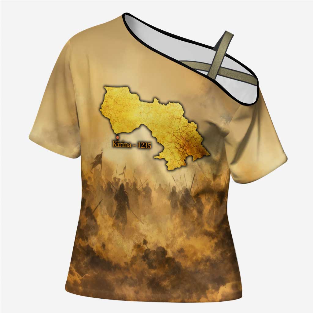 Sundiata Keita Cross Shoulder Shirt with Kirina 1235 Battle Map, Horseback Warrior and Birth of an Empire Design - Wonder Print Shop