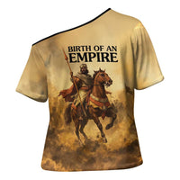 Sundiata Keita Cross Shoulder Shirt with Kirina 1235 Battle Map, Horseback Warrior and Birth of an Empire Design - Wonder Print Shop