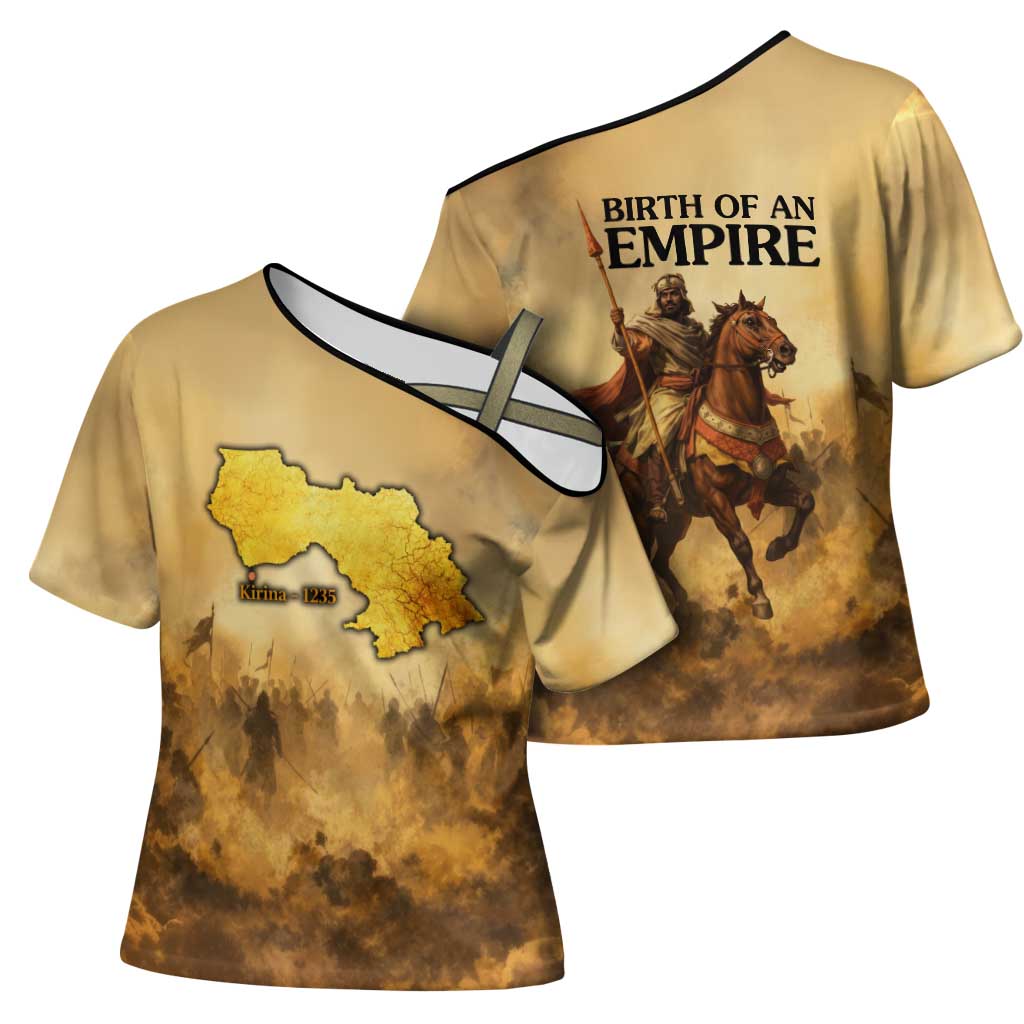 Sundiata Keita Cross Shoulder Shirt with Kirina 1235 Battle Map, Horseback Warrior and Birth of an Empire Design - Wonder Print Shop