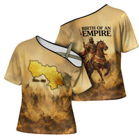 Sundiata Keita Cross Shoulder Shirt with Kirina 1235 Battle Map, Horseback Warrior and Birth of an Empire Design - Wonder Print Shop