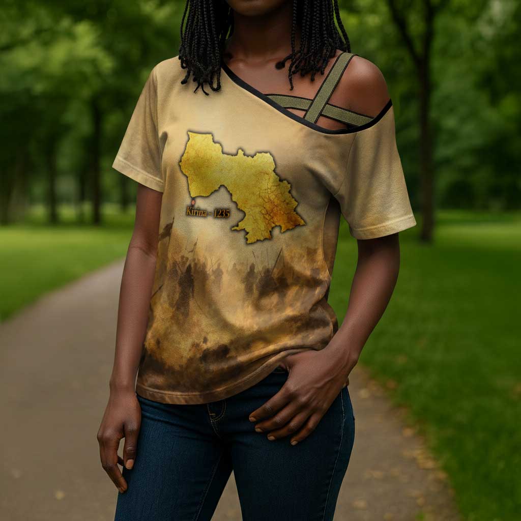 Sundiata Keita Cross Shoulder Shirt with Kirina 1235 Battle Map, Horseback Warrior and Birth of an Empire Design - Wonder Print Shop