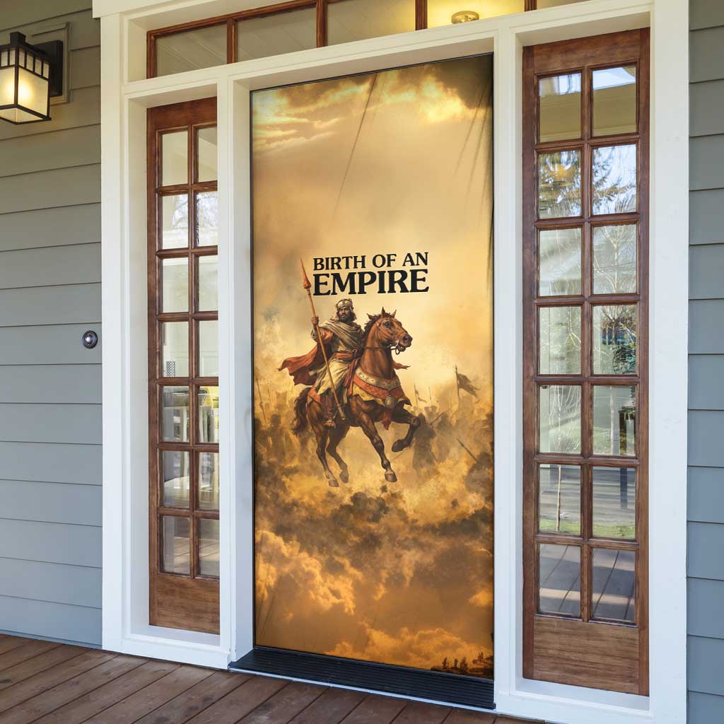 Sundiata Keita Door Cover with Kirina 1235 Battle Map, Horseback Warrior and Birth of an Empire Design - Wonder Print Shop