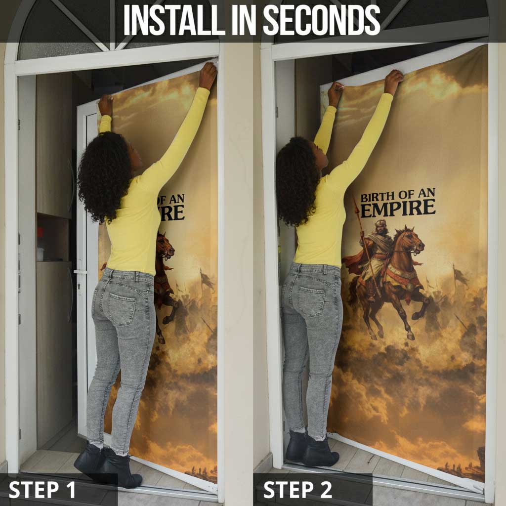 Sundiata Keita Door Cover with Kirina 1235 Battle Map, Horseback Warrior and Birth of an Empire Design - Wonder Print Shop