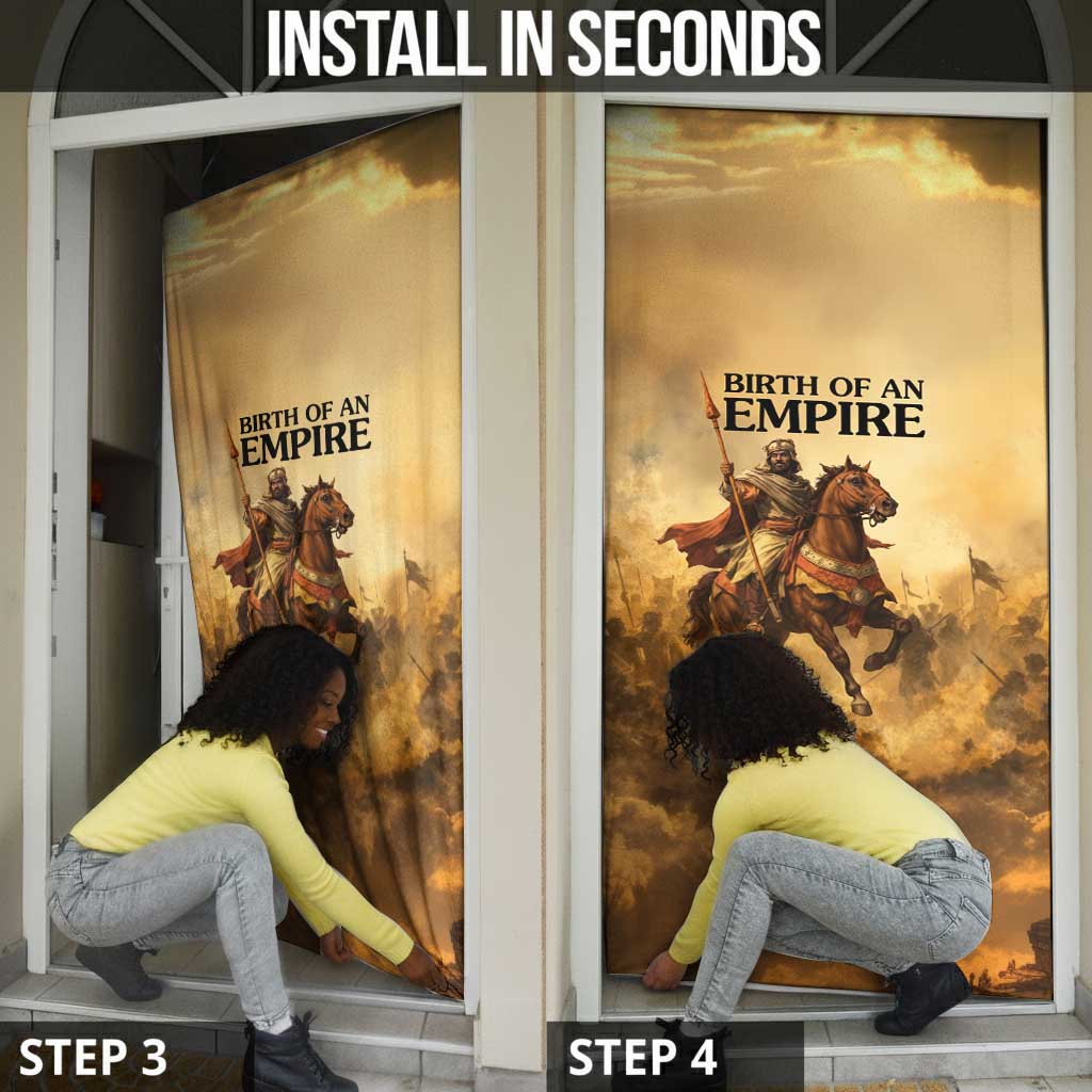 Sundiata Keita Door Cover with Kirina 1235 Battle Map, Horseback Warrior and Birth of an Empire Design - Wonder Print Shop