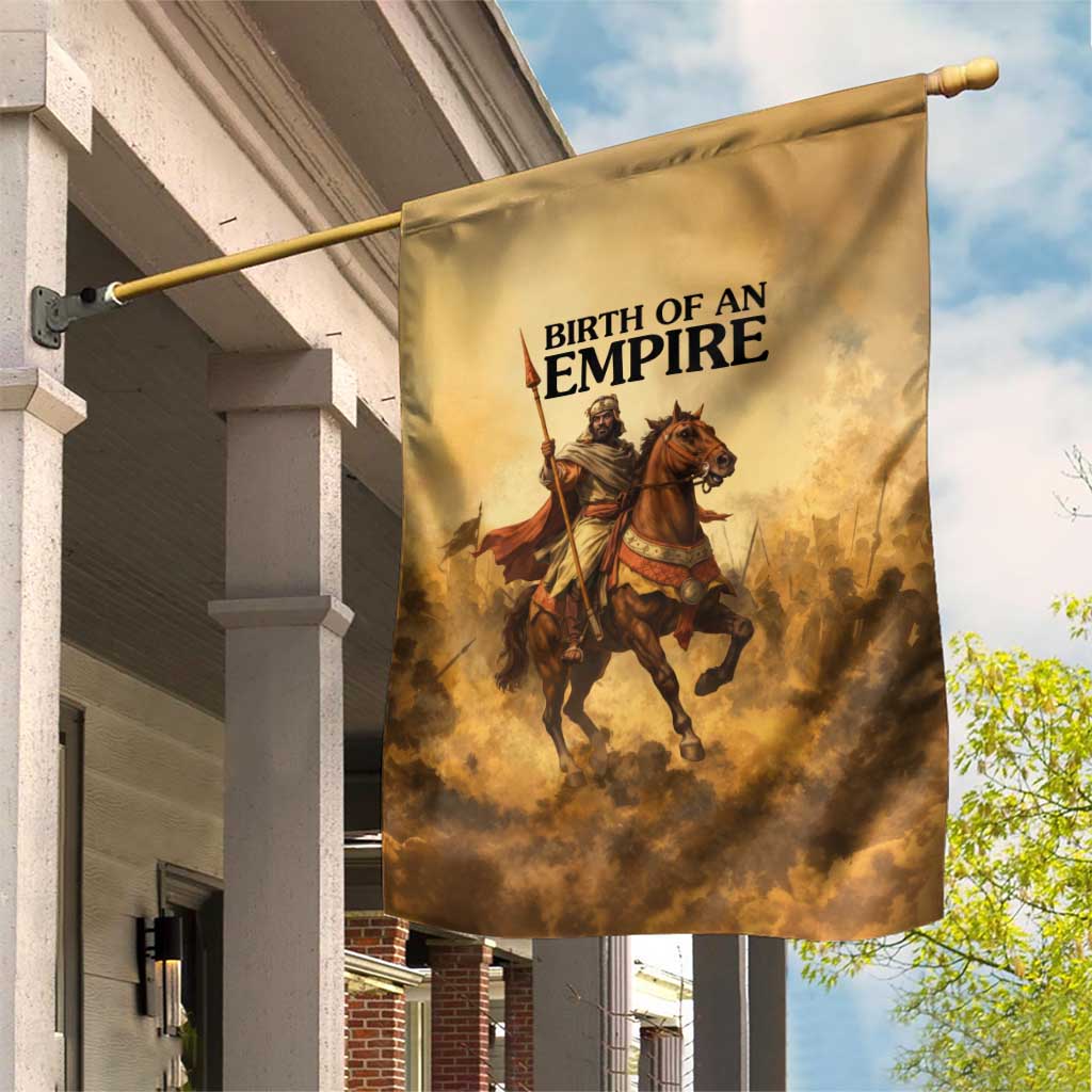 Sundiata Keita Garden Flag with Kirina 1235 Battle Map, Horseback Warrior and Birth of an Empire Design - Wonder Print Shop