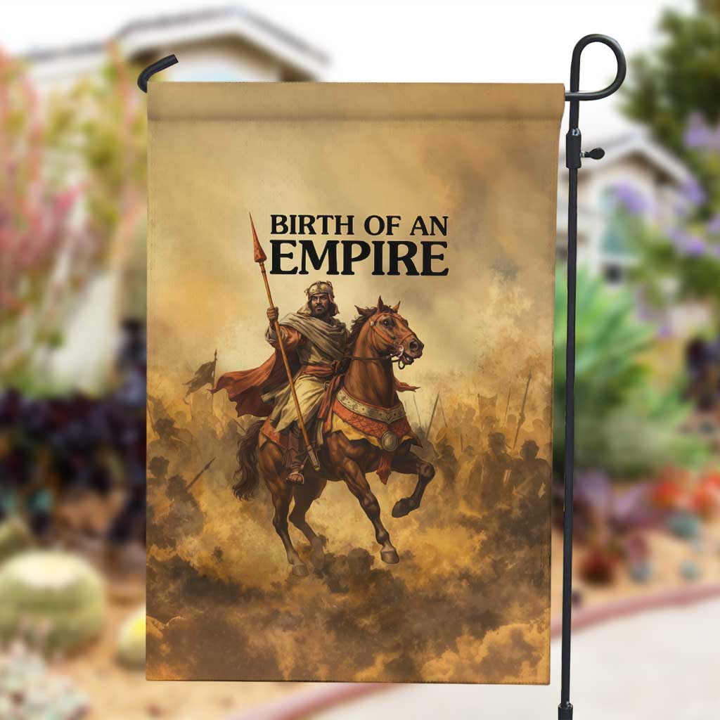 Sundiata Keita Garden Flag with Kirina 1235 Battle Map, Horseback Warrior and Birth of an Empire Design - Wonder Print Shop