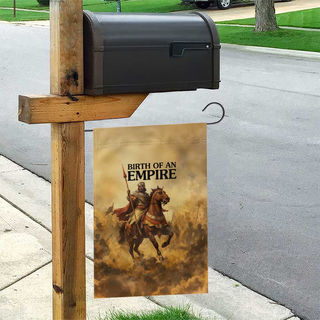 Sundiata Keita Garden Flag with Kirina 1235 Battle Map, Horseback Warrior and Birth of an Empire Design - Wonder Print Shop