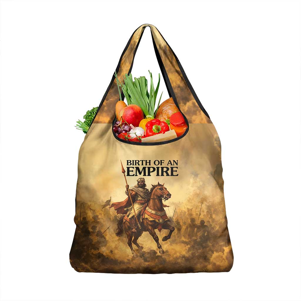 Sundiata Keita Grocery Bag with Kirina 1235 Battle Map, Horseback Warrior and Birth of an Empire Design - Wonder Print Shop