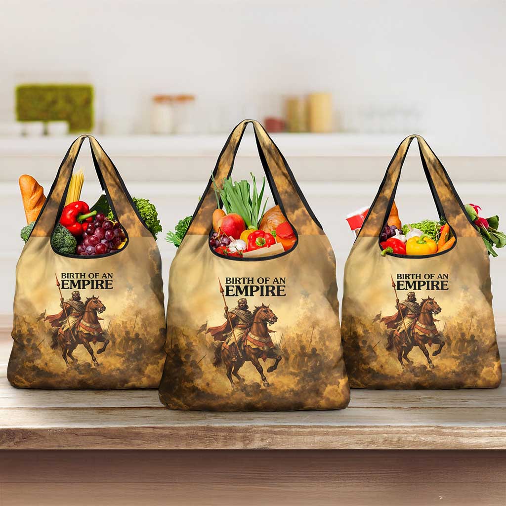 Sundiata Keita Grocery Bag with Kirina 1235 Battle Map, Horseback Warrior and Birth of an Empire Design - Wonder Print Shop