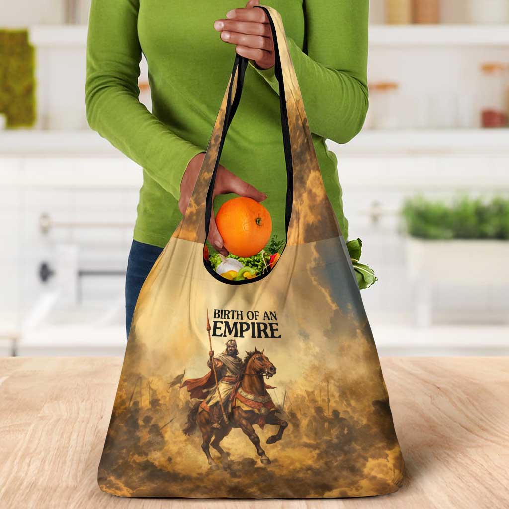 Sundiata Keita Grocery Bag with Kirina 1235 Battle Map, Horseback Warrior and Birth of an Empire Design - Wonder Print Shop
