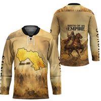 Sundiata Keita Hockey Jersey with Kirina 1235 Battle Map, Horseback Warrior and Birth of an Empire Design - Wonder Print Shop