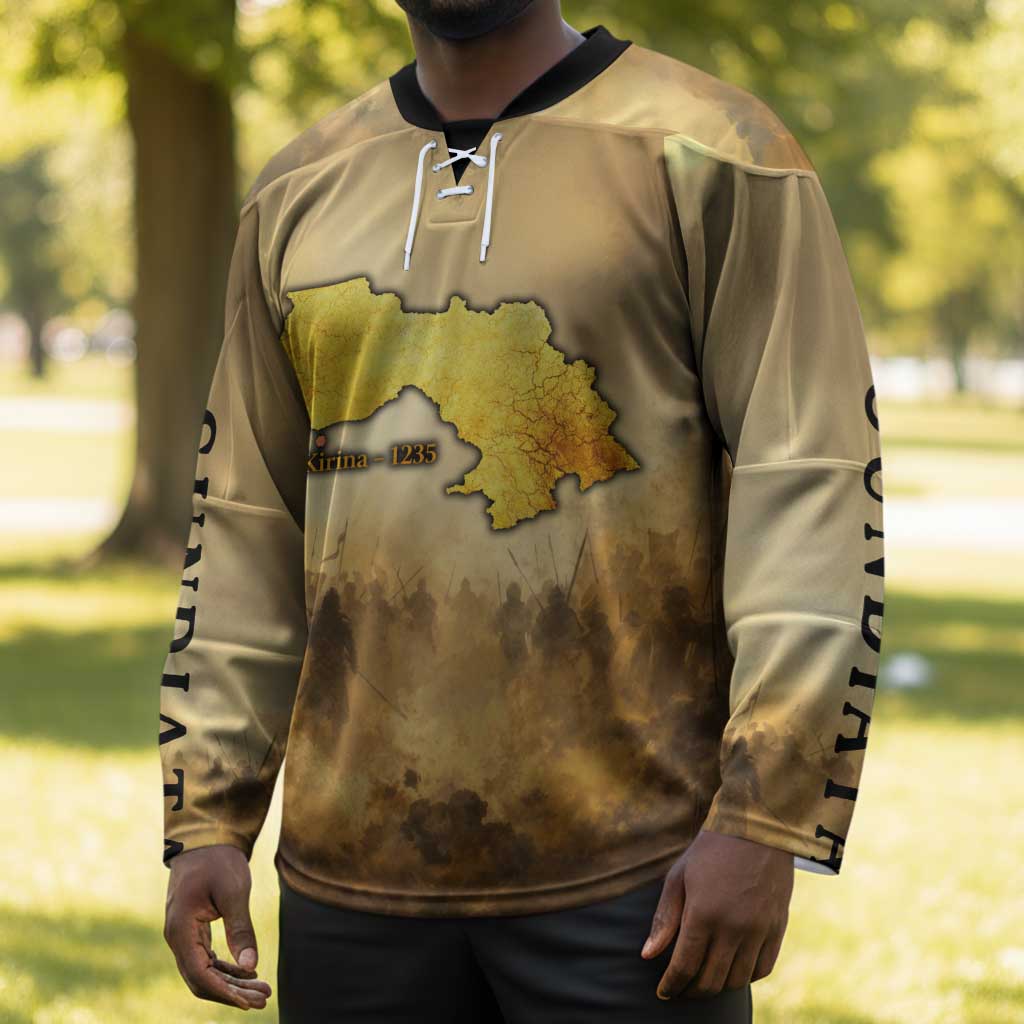 Sundiata Keita Hockey Jersey with Kirina 1235 Battle Map, Horseback Warrior and Birth of an Empire Design - Wonder Print Shop