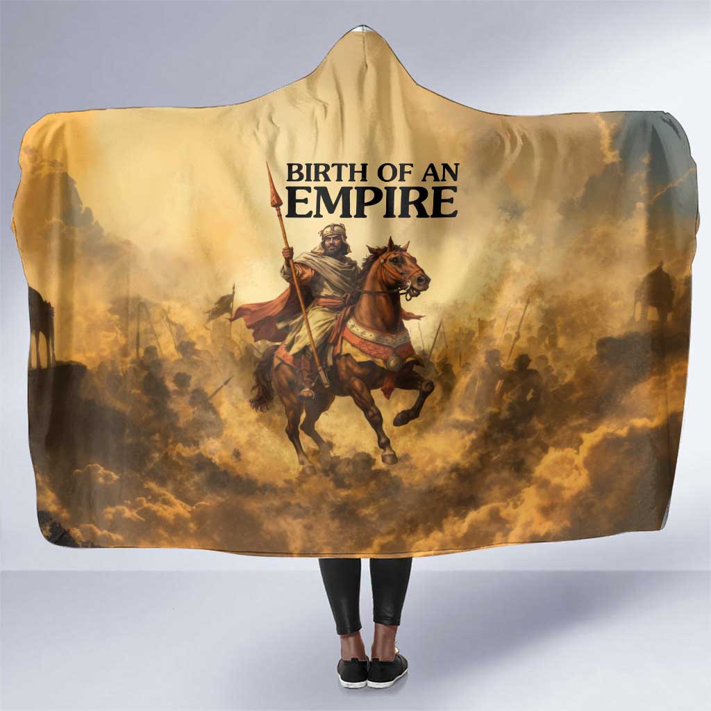 Sundiata Keita Hooded Blanket with Kirina 1235 Battle Map, Horseback Warrior and Birth of an Empire Design - Wonder Print Shop