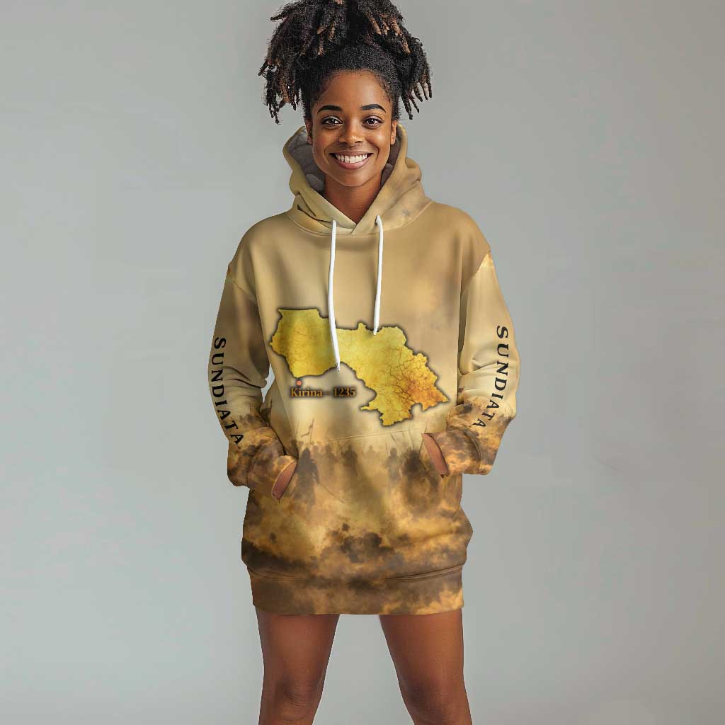 Sundiata Keita Hoodie Dress with Kirina 1235 Battle Map, Horseback Warrior and Birth of an Empire Design - Wonder Print Shop